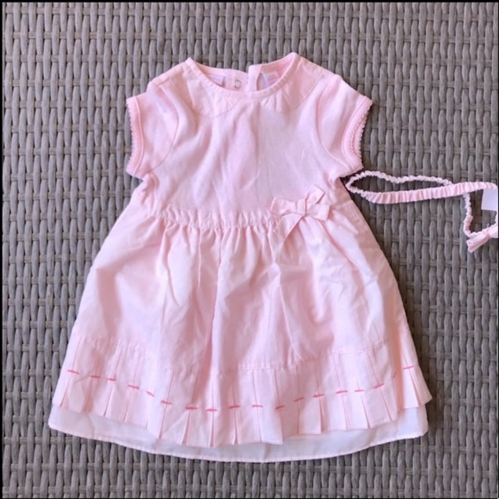 NWOT First Impressions Baby Pink Baby Dress with Built In Bloomers and Headband